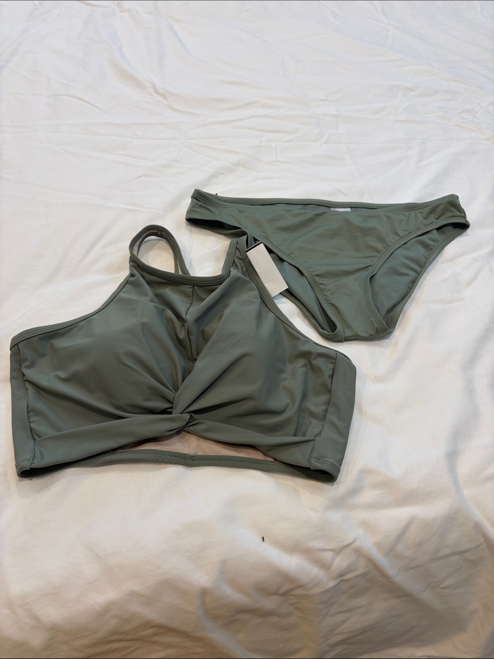 Kona Sol Olive Twist Front High Neck Bikini